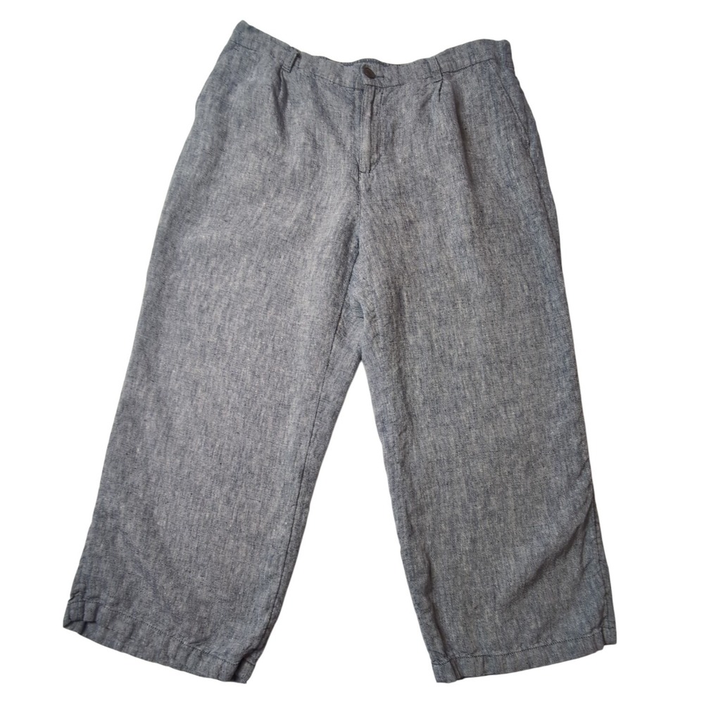 Lands End Linen Trousers Women 16P Wide Leg Pleated Quiet Luxury Coastal Natural